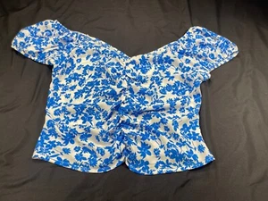 ✅NWOT ✅Sienna Sky Floral Shirt ✅Puff Sleeve ✅Back Zip ✅Crop Top ✅Blouse ✅ XL - Picture 1 of 12