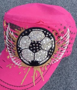 Soccer Mom HAT Leader LOGA Pink Rhinestone Distressed Adjustable Hat PREMO - Picture 1 of 10