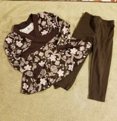 Baby Girl Miniwear 2pc Outfit w/Flowers Brown and Pink Size 24 Months - Imagem 1 de 4