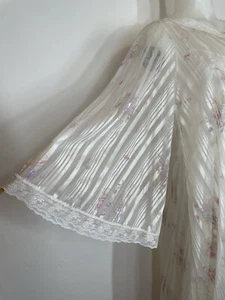VTG 70s Nightgown Set Robe Bell Sleeves Floral Full Length Pastels Petite Small - Picture 1 of 19