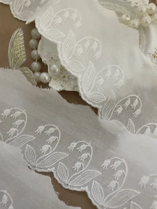 Vintage White Lily Floral Embroidery Cotton Lace Trim Great for Sewing & Crafts - Picture 1 of 9