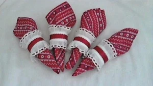 Luncheon Napkin Red Print Handmade Eyelet Ring To Match Set 4 Cotton Blend 11x11 - Imagen 1 de 4