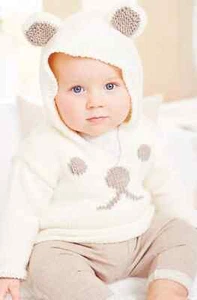 0255 Knitting Babys Bear Hooded Sweater 0-12mths Aran - Vintage Pattern Copy - Picture 1 of 2