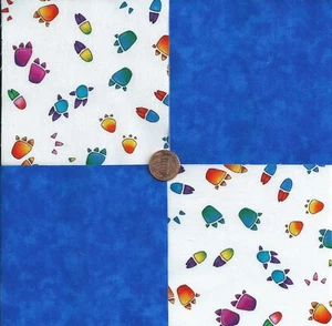 Animal Tracks Paws Prints Blue 4 inch 100% Cotton Novelty Fabric Squares SZ1 - Picture 1 of 4