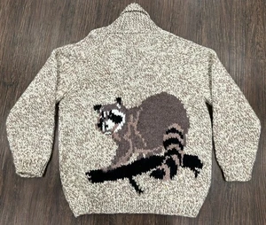 Vintage Cowichan Wool Raccoon Cardigan Chunky Sweater 60s? 70s? Women’s Small - Picture 1 of 7