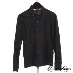 Isaia Napoli Made in Italy Charcoal Grey Black Checked Flannel Fall Shirt M NR - Picture 1 of 6