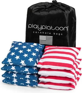 Weather Resistant Cornhole Bean Bags Set of 8 - Thin Red Line American Fire Flag - Picture 1 of 7