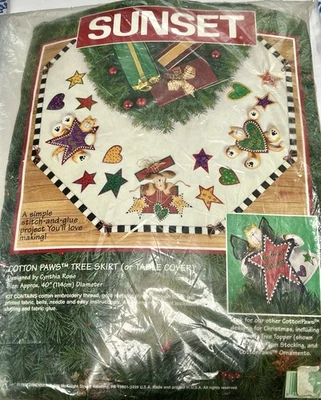 1997 Dimensions Sunset Cotton Paws Tree Skirt Kit Cynthia Rose Stitch & Glue Set - Image 1 of 4