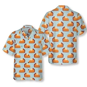 Thanksgiving Pumpkin Pie On Light Blue Hawaiian Shirt Funny Thanksgivi - Picture 1 of 2