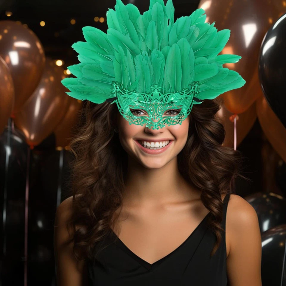 Máscara de plumas artificiales de media cara tocado Halloween para disfraces de festival Foto 1 de 1