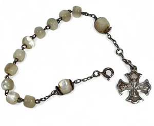 Dizainier Bracelet Perles de nacre et argent massif Communion Religion - Foto 1 di 6