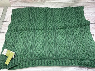 Manta Carraig Donn Hecha en Irlanda Aran Tejida con Cable Lana Merino Tiro Celta 40"x55" Foto 1 de 4