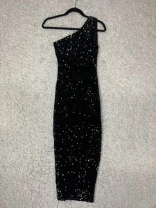 Petal & Pup Dress Womens XS Black Sequin One Shoulder Bodycon Midi Party Formal - Picture 1 of 11