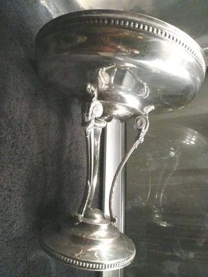 Coupe tripode directoire en métal argenté et  coupelle en cristal taillé - Photo 1/4