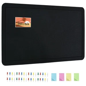 Black 28"x16" Large Cork Board with 50 Push Pins & Sticky Notes, Self-Adhesiv... - Picture 1 of 6