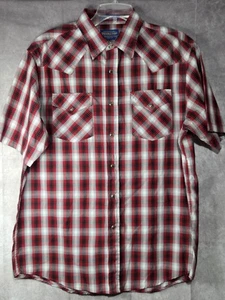 Pendleton Frontier Pearl Snap Western Shirt Mens Large Red Plaid Short Sleeve - Picture 1 of 9