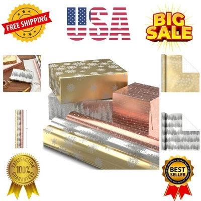 Elegant 3-Roll Foil Wrapping Paper Set - 60 Sq. Ft. in Rose Gold & Silver - Image 1 of 4