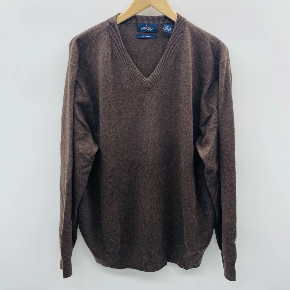 Allen Solly Mens Size XL 100% Cashmere V Neck Long Sleeve Sweater in Brown - Image 1 of 4
