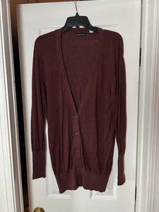 Moda International Womens L Silk Cashmere Button Up Cardigan Burgundy Sweater - Picture 1 of 5