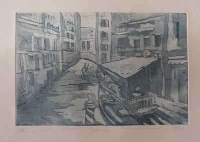 Radierung Horst Uhlemann, handsigniert, Original, Venedig , 19 x 29, 7/50, 2024 - Bild 1 von 2
