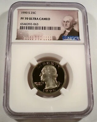 1990-S NGC PF70UCAM WASHINGTON QUARTER PROOF ULTRA CAMEO 25c PR 70 DC - Image 1 of 3