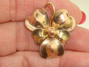 BEAUTIFUL ART NOUVEAU TRI-COLOR GOLD FILLED PUFFY PANSY PENDANT! - Picture 1 of 5