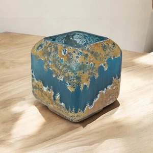 Lava Style Cube Glass Square Planter – Blue - Picture 1 of 6