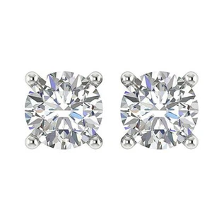 Solitaire Stud Earrings White Gold Natural Round Cut Diamond SI1 G 0.75 Carat - Picture 1 of 6