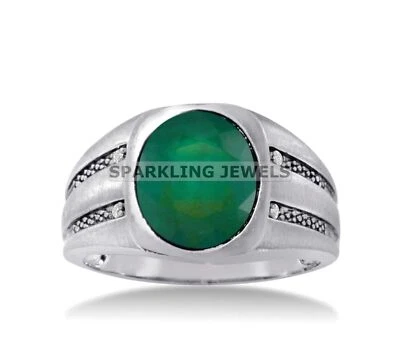 Flawless Emerald Cushion Cut With 925 Sterling Silver Ring For Men's #A69 — 第 1/4 张图片