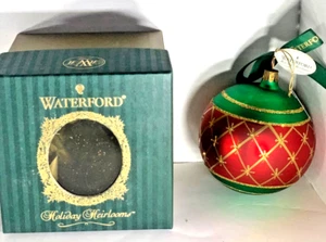 Waterford Holiday Heirlooms Diamond Cut Ball Ornament Red Green Gold Handcrafted - Picture 1 of 5