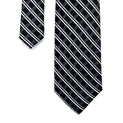 Corbata Croft&Barrow negra plateada a cuadros para hombre 3,25”x 59” toda seda hecha a mano nueva con etiquetas Foto 1 de 4