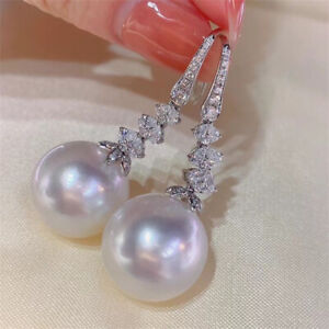 Fashion 925 Silver Filled Earring Women Pearl Wedding Engagement Jewelry Gift