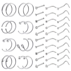 15-46Pcs Nose Rings for Women Men Screw L Shape Straight Bone Studs Piercing 20G - Picture 1 of 13