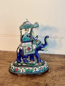 19th Century North Indian Sterling & Enamel Elephant with Palanquin Figurine - Picture 1 of 12