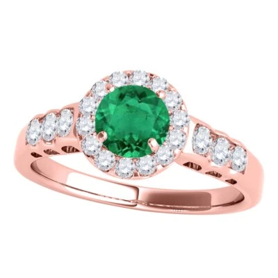 1.40 Ct. Halo Emerald & Diamond Engagement Ring In 14k Rose White Yellow Gold  - Image 1 of 4