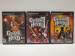 Guitar Hero 1, 2, and 3 Legends Of Rock PlayStation PS2 Bundle Lot CIB