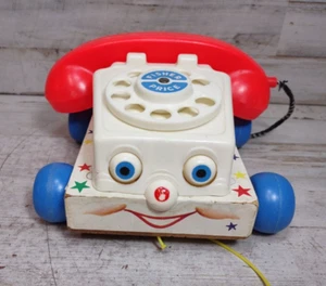 Vintage Fisher Price Chatter Telephone Phone Pull Toy #747 Moving Eyes 1961 USA - Picture 1 of 9