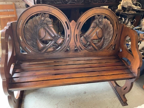 Vintage! Hand Carved, Wooden Horse Bench, Seats 2 or 3 Cover