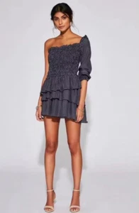 SIR THE LABEL 'EMELIE' ONE SHOULDER 100% SILK SHIRRED TIERED MINI DRESS SZ 0 XS - Picture 1 of 10