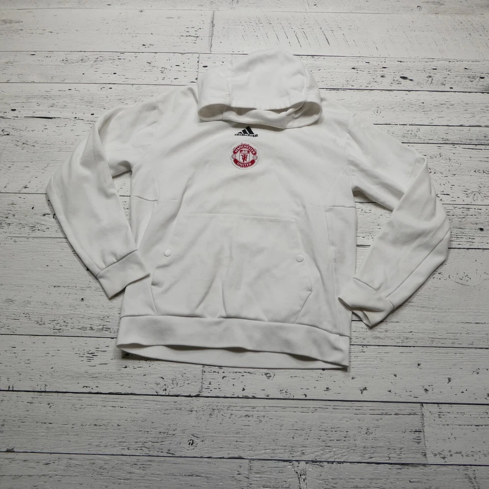 Sudadera con capucha ADIAS Manchester United para mujer pequeña blanca tejida Foto 1 de 4