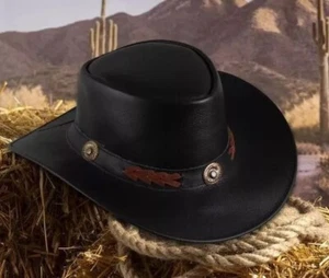 Shapeable Western Leather Cowboy Hat – Vintage Wide Brim for Men & Women - Picture 1 of 5