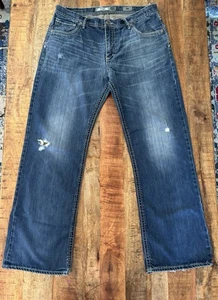 BKE Tyler Jeans Mens 38L Blue Straight Leg Dark Wash Distressed Jeans - Picture 1 of 16