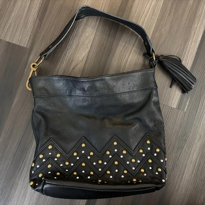 Bolso Hobo Carlos Santana Negro Chevron Tachonado Imitación Cuero Cartera Foto 1 de 4