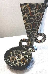 Vaso e ciotola ceramica italiana Vietri nero multicolore cerchi astratti 13,5x9 - Foto 1 di 17