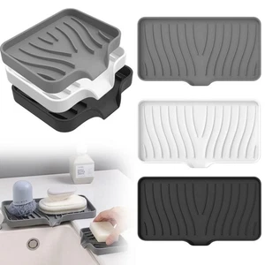 NEW Silicone Self Draining Soap Dish Holder Tray Sink Sponge Caddy Organizer - Picture 1 of 30