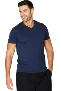 Black Brown Men's Soft Knit V-Neck Adult Sleep Lounge Pajama T-Shirt (Navy, M) - Picture 1 of 4