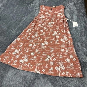 New Linen Midi Dress Women XL Tropical Palm Tree Print Sleeveless Summer NWT ana - Picture 1 of 16