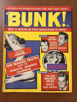 RARE Bunk Magazine #1: FN+ & Up Marilyn Monroe, Atlas Pub 1956 $10 Ship w/Sign - Image 1 of 4