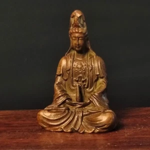 Chinese Blessing boxwood kwan-yin buddha statue figure collectable gift tea pet - Picture 1 of 9