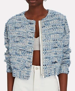 Giacca donna Iro senza colletto, cropped XL blu chiaro tweed stile bouclé Jengo - Foto 1 di 15